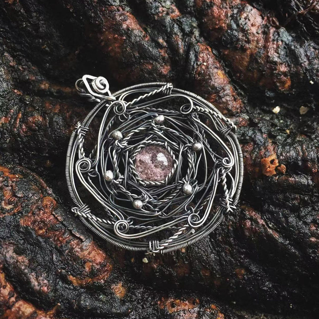Healing Energy Mandala Crystal Quartz Silver NecklaceNecklace