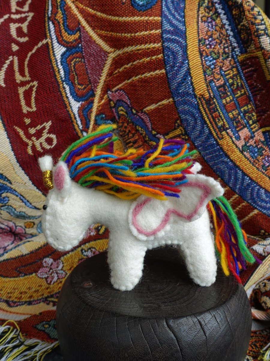 Rainbow Spirit Yak – Handmade Felt Unicorn of Joy