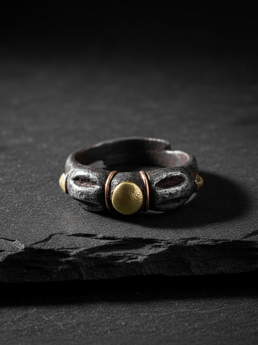 Tibetan Thokcha Iron Gold Accent Open Band Ring