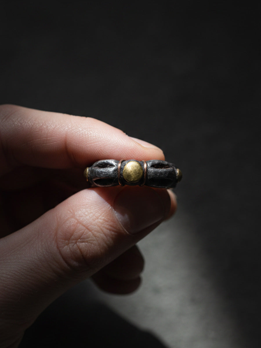Tibetan Thokcha Iron Gold Accent Open Band Ring