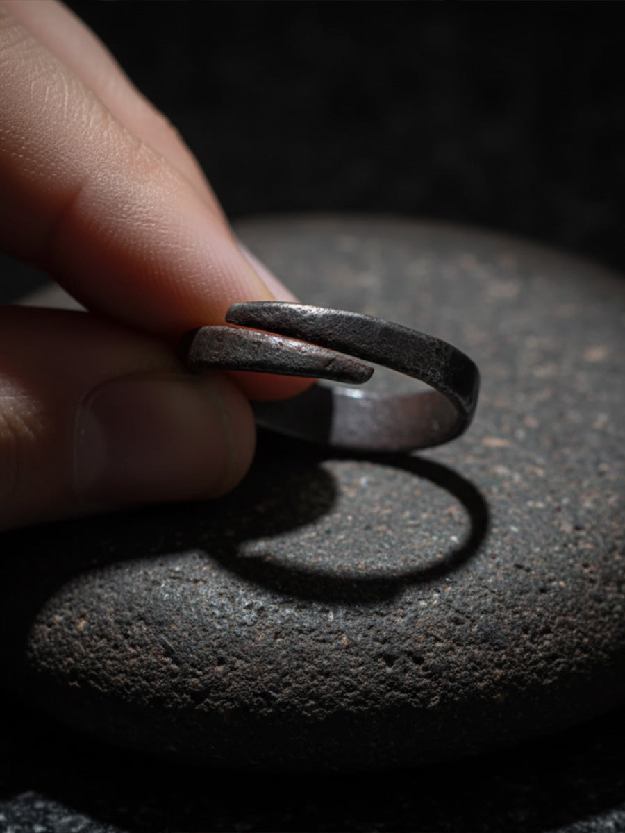 Tibetan Thokcha Iron Gold Accent Open Band Ring