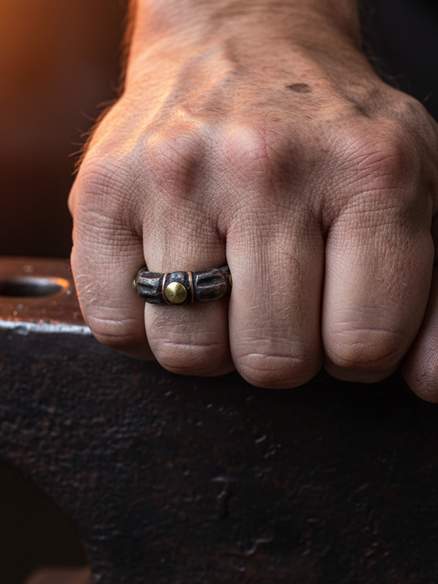 Tibetan Thokcha Iron Gold Accent Open Band Ring