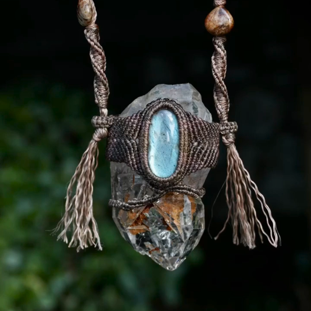 The Force Energy Inlaid gems Wax Rope Crystal Necklace