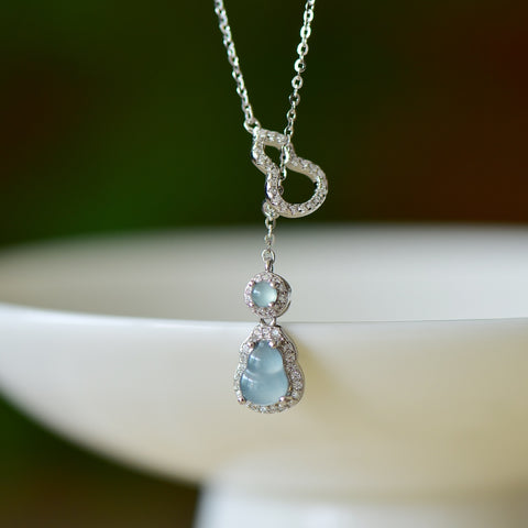 30009#925银镶嵌蓝水翡翠葫芦锆石素银吊坠